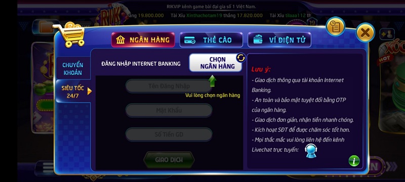 Hệ thống nạp rút và bảo mật tại Rikvip